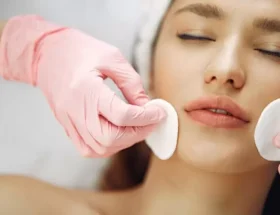 mujer limpiando su piel